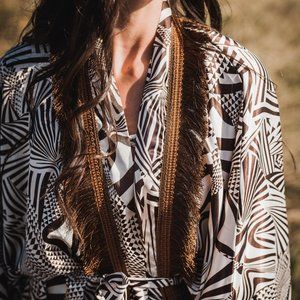 Long Boho Kimono Robe, Festival Clothes for Women, Fringed Kimono Dressing Gown,